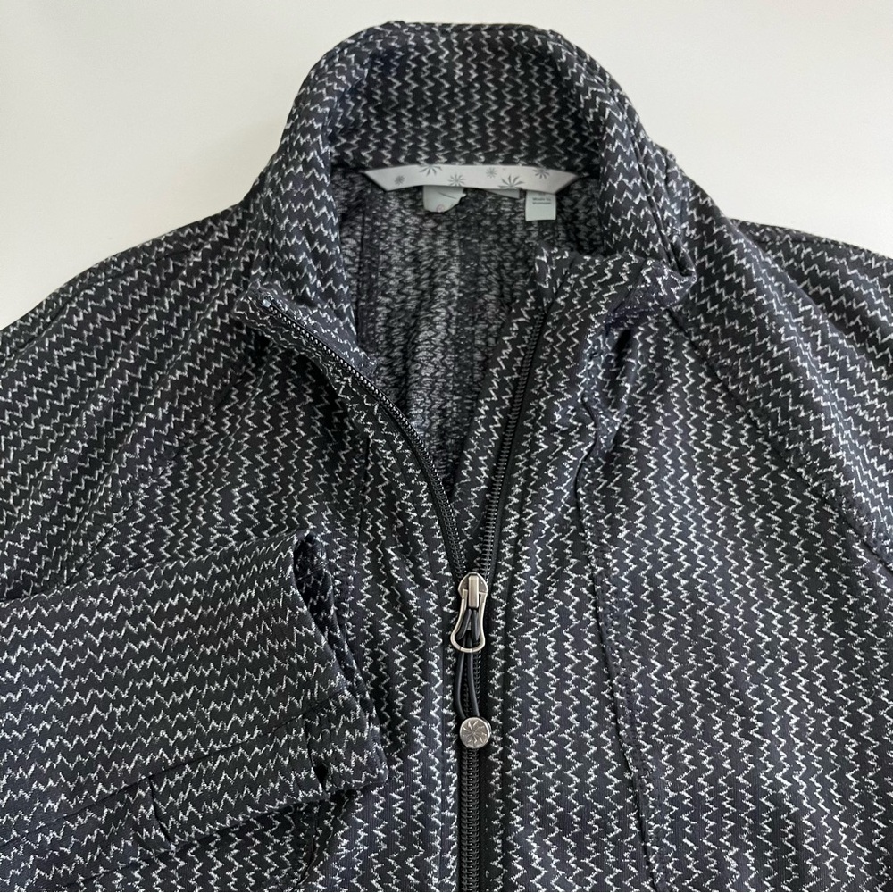 Athleta Women’s Heartbeat Hope Jacket Medium Herringbone Black‎ Gray zip up